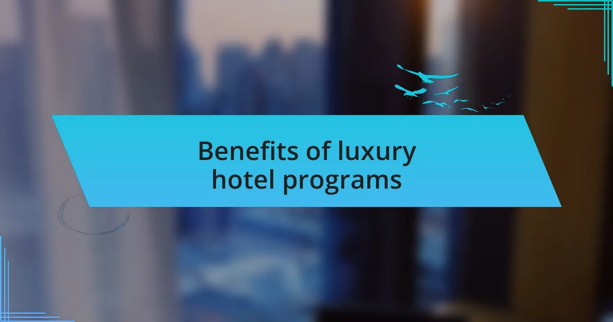 Benefits of luxury hotel programs