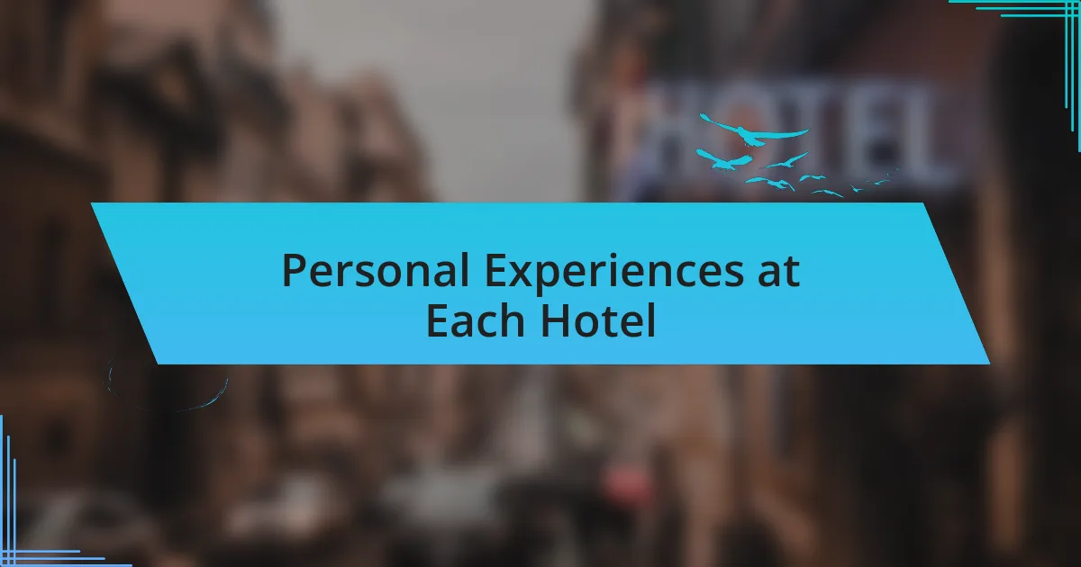 Personal Experiences at Each Hotel
